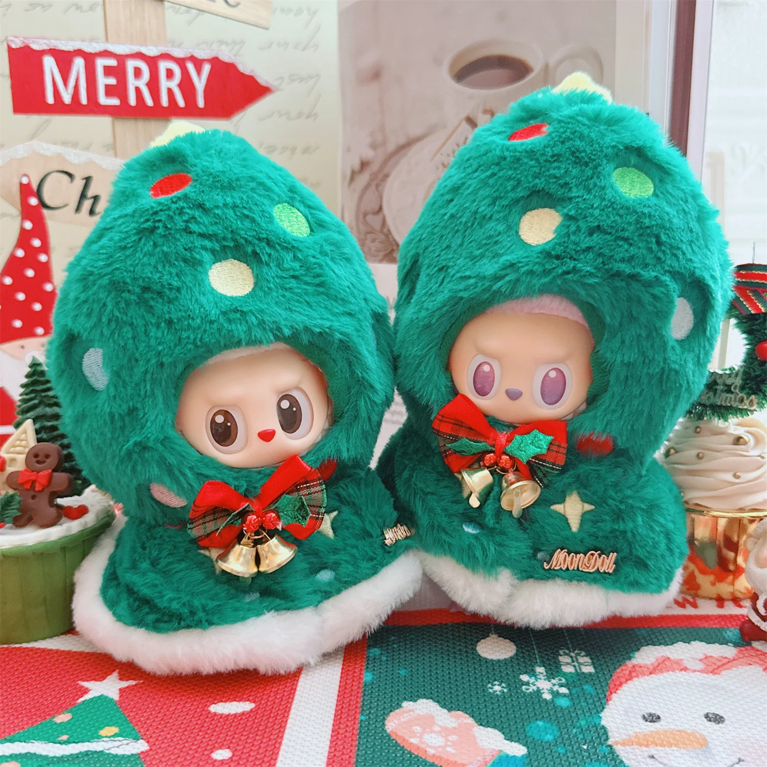 

10-17cm Kawaii Labubu Clothes Cute Cartoon Christmas Tree Coat Fit Plush Doll Clothes Accessories Toys for Girls Fans Gifts