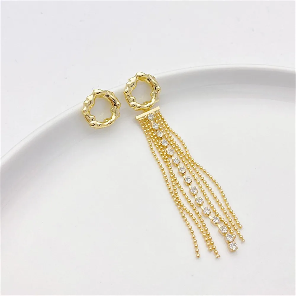 14K Gold-plated Earrings with Irregular Lava Earrings Handmade Diy Homemade Earrings Accessories Materials E078