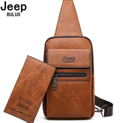 JEEP BULUO yüksek kaliteli bölünmüş deri omuz Crossbody çanta erkekler göğüs çanta genç adam için ünlü marka askılı çanta