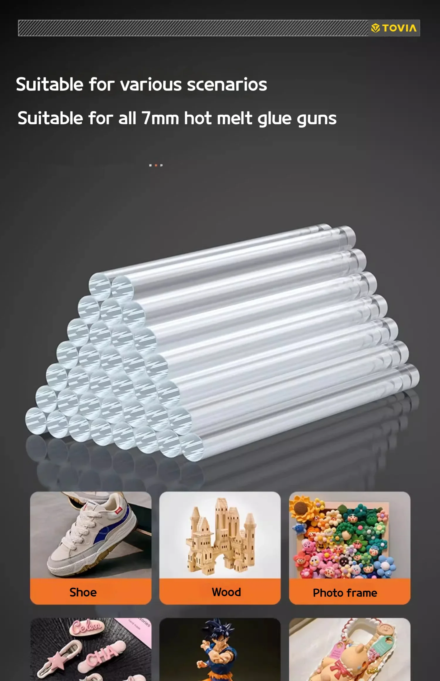 T TOVIA 7 mm * 100 mm durchscheinender Heißklebestift aus EVA-Material, geeignet für Heimwerkerarbeiten, zum Kleben von Fotoalben/Holz usw. 60 Stück/120 Stück – Detail 4