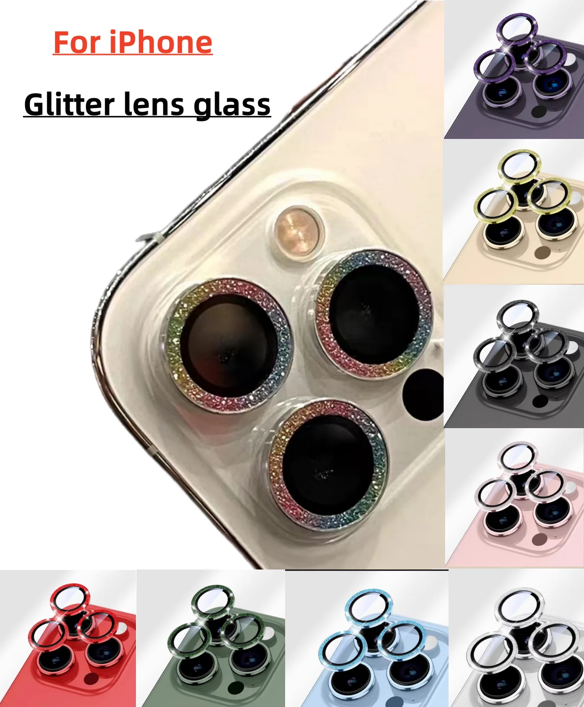 Diamond Glitter Camera Lens Protection For iPhone 15 Plus 15Pro Max 12 Mini 14Pro 13Pro 12Pro 14Plus Glass Protector Accessory