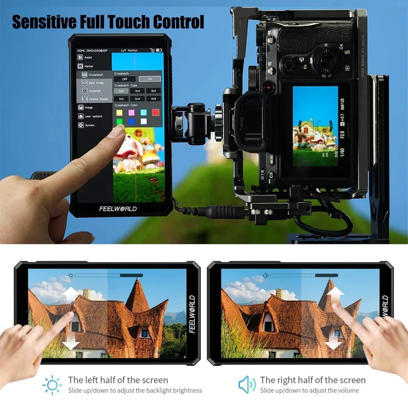 كاميرا FEELWORLD PS6 مقاس 5.5 بوصة OLED وشاشة تعمل باللمس ودعم HDMI بدقة 4K، متوافقة مع التصوير الرأسي/الأفقي