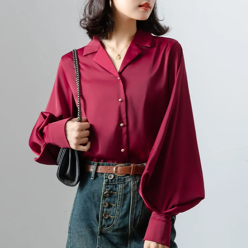 Chemise à manches longues et col cranté pour femmes, chemisier uni, chemisiers en Y, chemisiers à la mode, M897