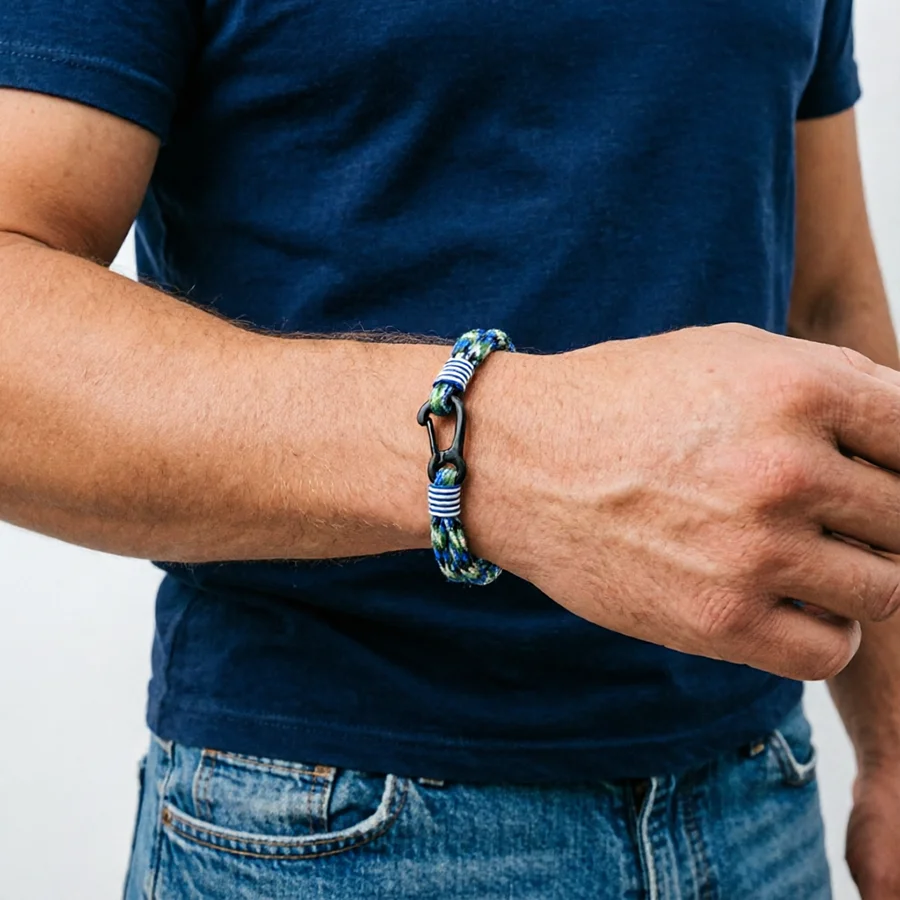 Outdoor Sports Carabiner Rope Bracelet Men Concentric Knot Handcrafted Weaven Bilayer Paracord Braslet Cycling Climb Homme Joias