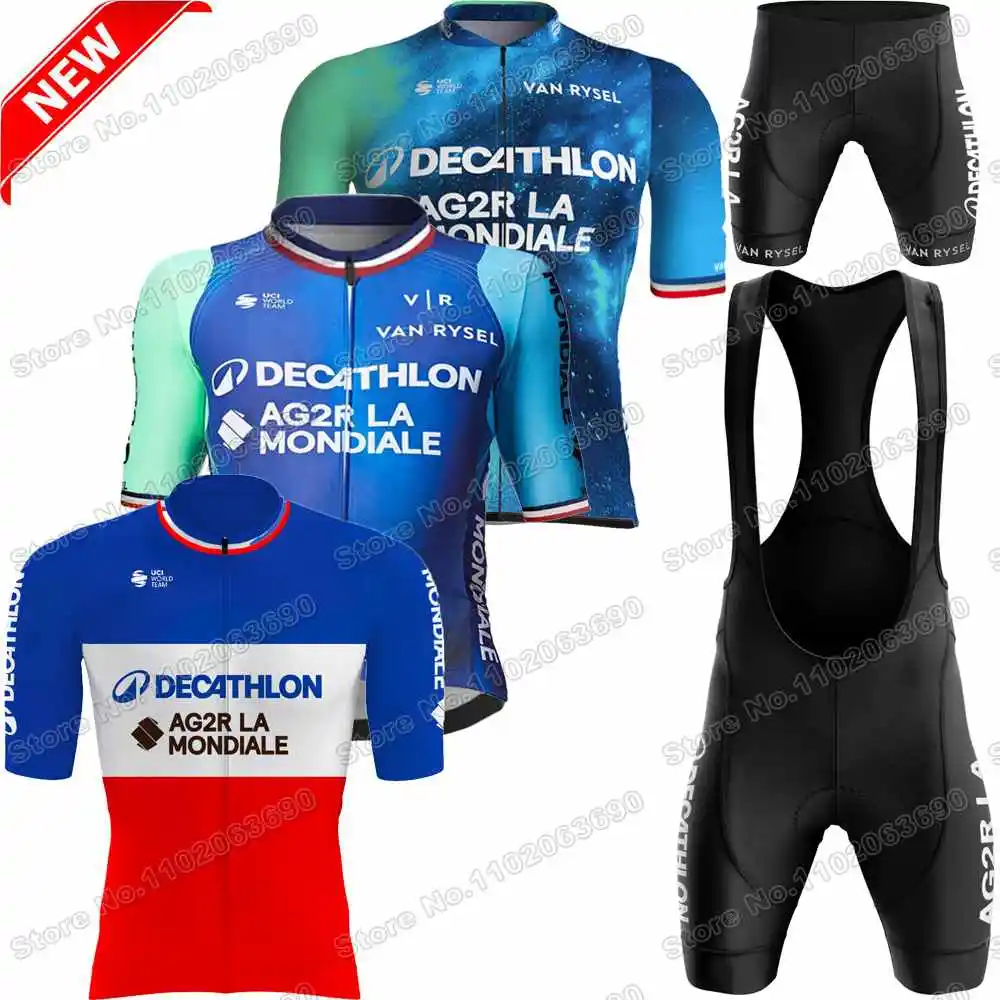 2025 Team AG2R Cycling Jersey Set France Champion Cycling Clothing Men Short Sleeve Kit Road Bike Shirts Suit Bicycle Bib Shorts