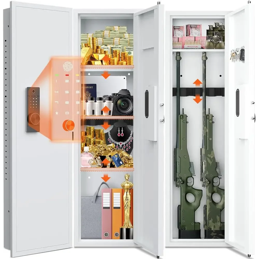 In-Wall Gun Safe, Between Studs Safe, Biometric Hidden Safes for Firearms, Pistols, Rifles, Shotguns with Adjustable Rack and Sh