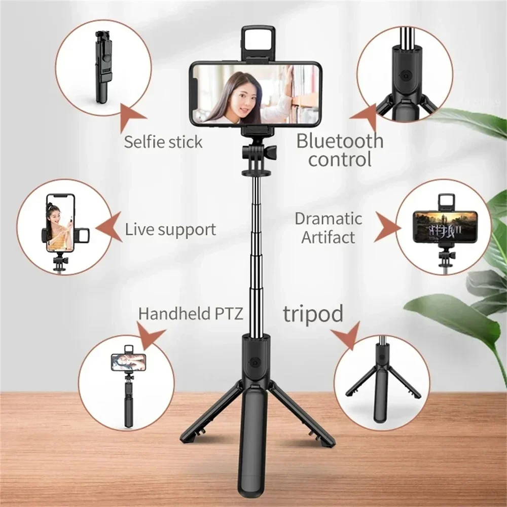 حامل هاتف ثلاثي القوائم للهاتف الخلوي اللاسلكي بتقنية البلوتوث مع مصراع تحكم عن بعد Monopod خفيف لهاتف iPhone Xiaomi