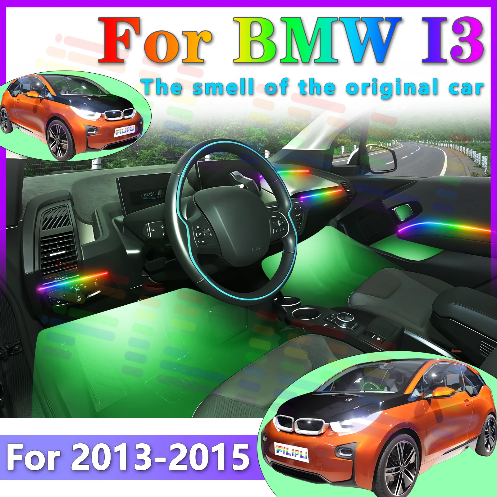 

FILIPLI для BMW i3 G28 BEV, двухдверный автомобильный акриловый светодиодный светильник для внутреннего освещения, 64 цвета, приложение RGB, симфония для обогащенного вождения