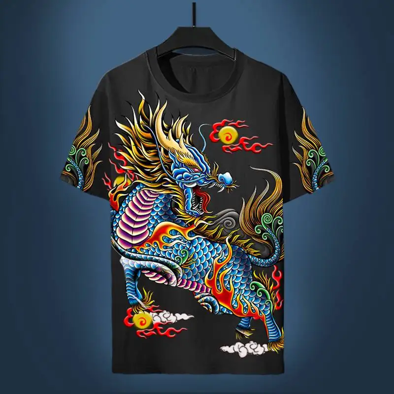 

New God Beast Fire Kirin 3d Printing Summer Men's T-Shirt Creative Fashion Personality Large Size Short Sleeve Classic Retro Top
