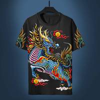 New God Beast Fire Kirin 3d Printing Summer Men's T-Shirt Creative Fashion Personality Large Size Short Sleeve Classic Retro Top