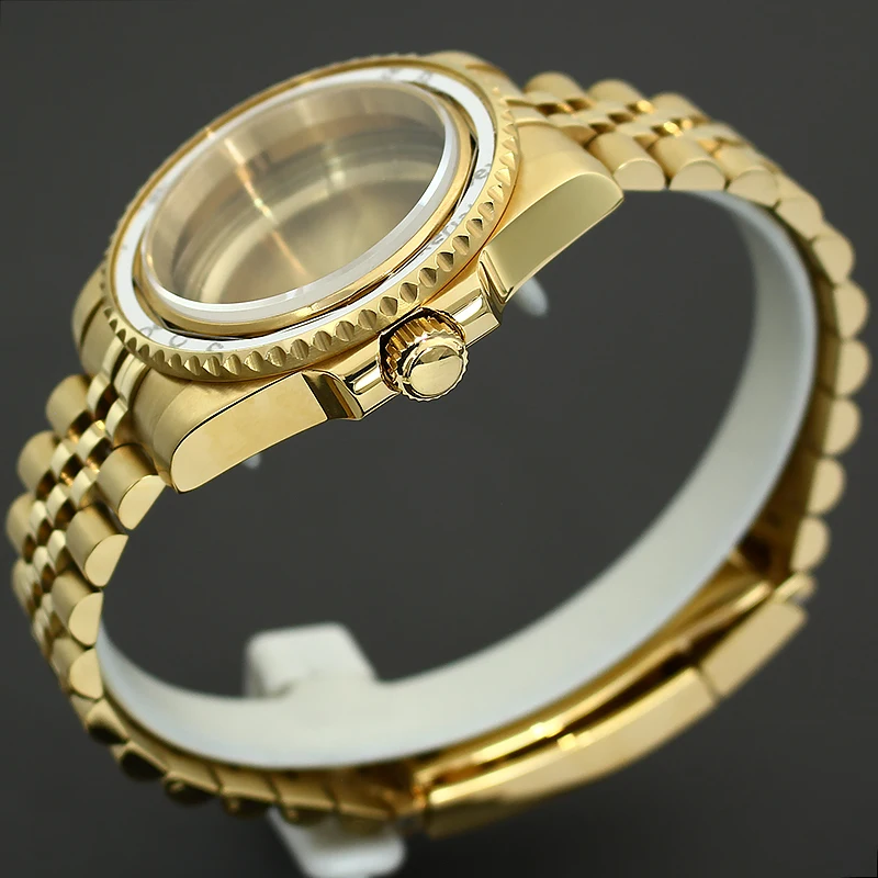 40mm PVD Gold Watch Case Sapphire Crystal For Seiko NH34 NH35 NH36 NH38 ETA2824 Miyota8215 Movement 5-link Bracelet Slide Buckle
