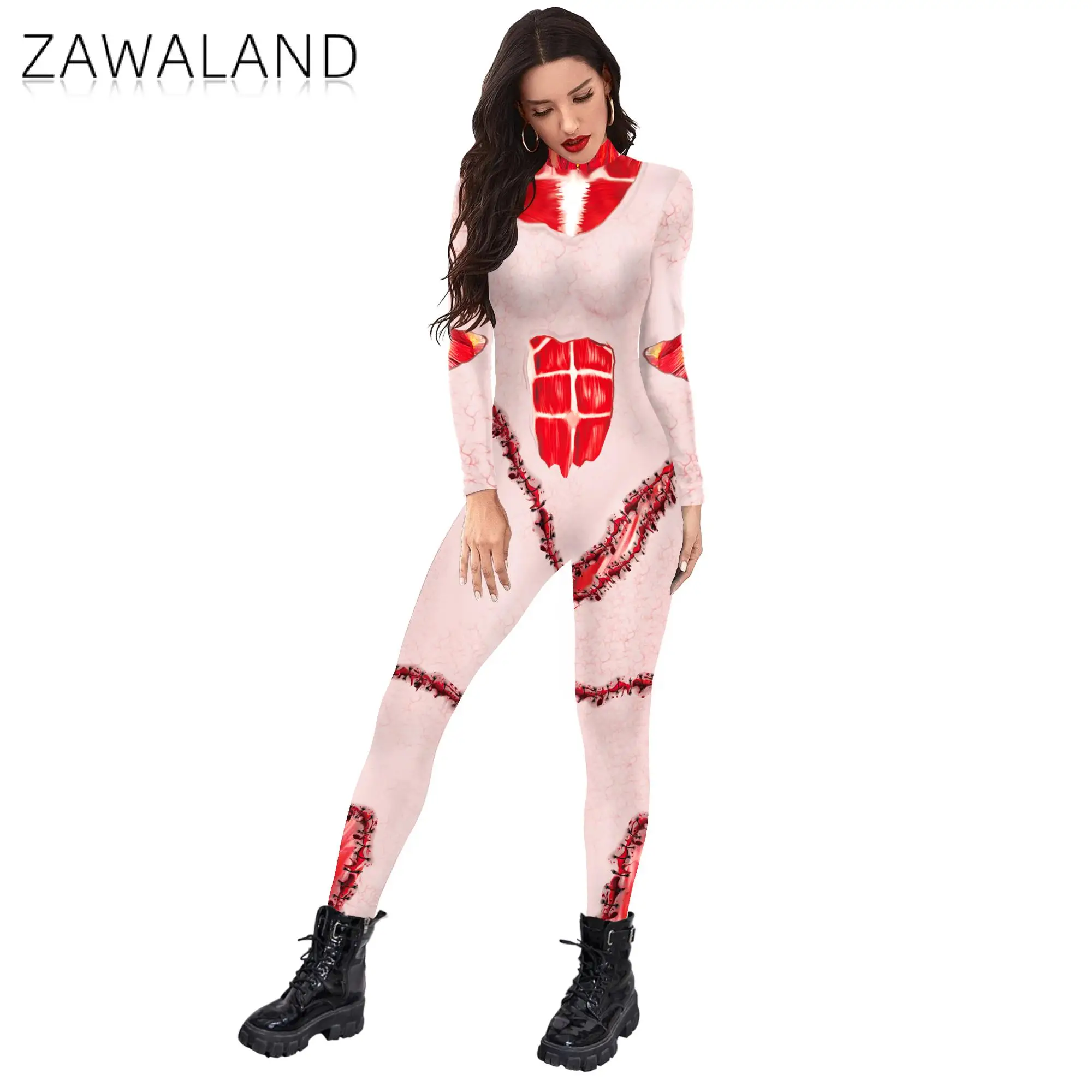 Zawaland-Halloween 3D Impresso Cosplay Costume para Homens e Mulheres, Bodysuit, Padrão de Pele do Corpo, Macacão, Adulto Natal Party Clothing