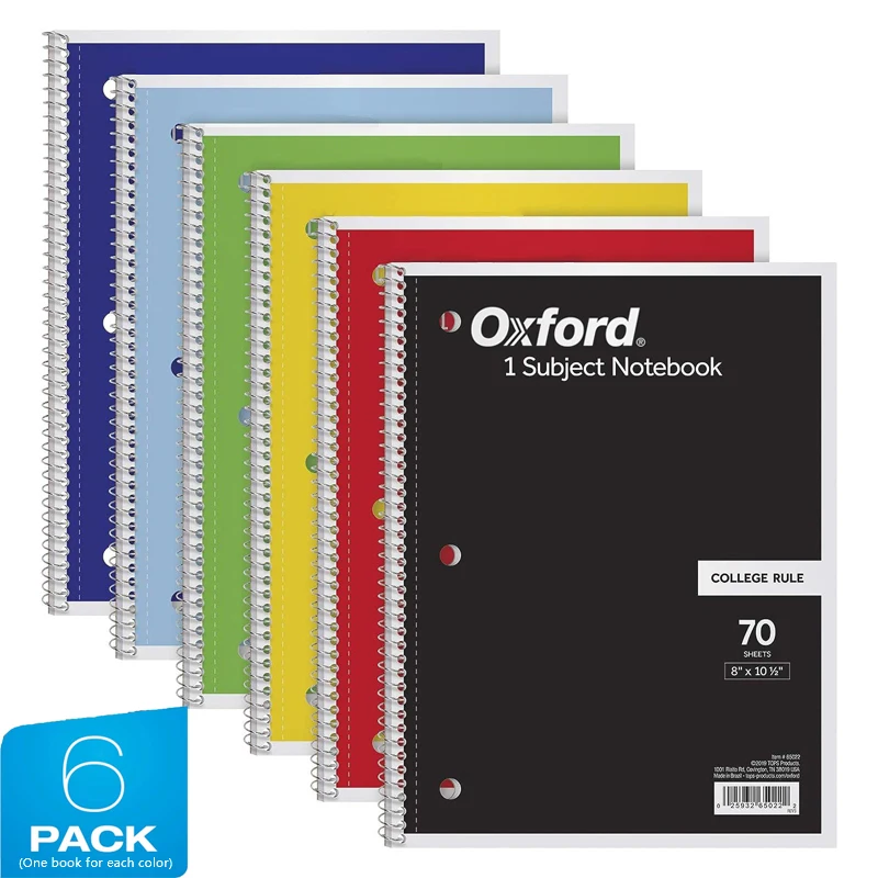 Spiral Notebook College Ruled Notebooks (6 Pack) 70 Sheets Single Subject Notebooks Bulk 6 Color Assortment 3 Hole Perforated