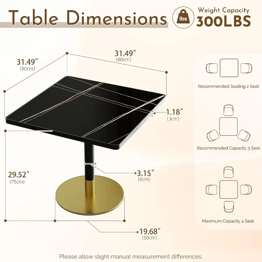 31.5 Inch Tulip Table with Thickened Sintered Stone Tabletop and Metal Pedestal, Small Dining Table Bistro Table for Diner, Bar