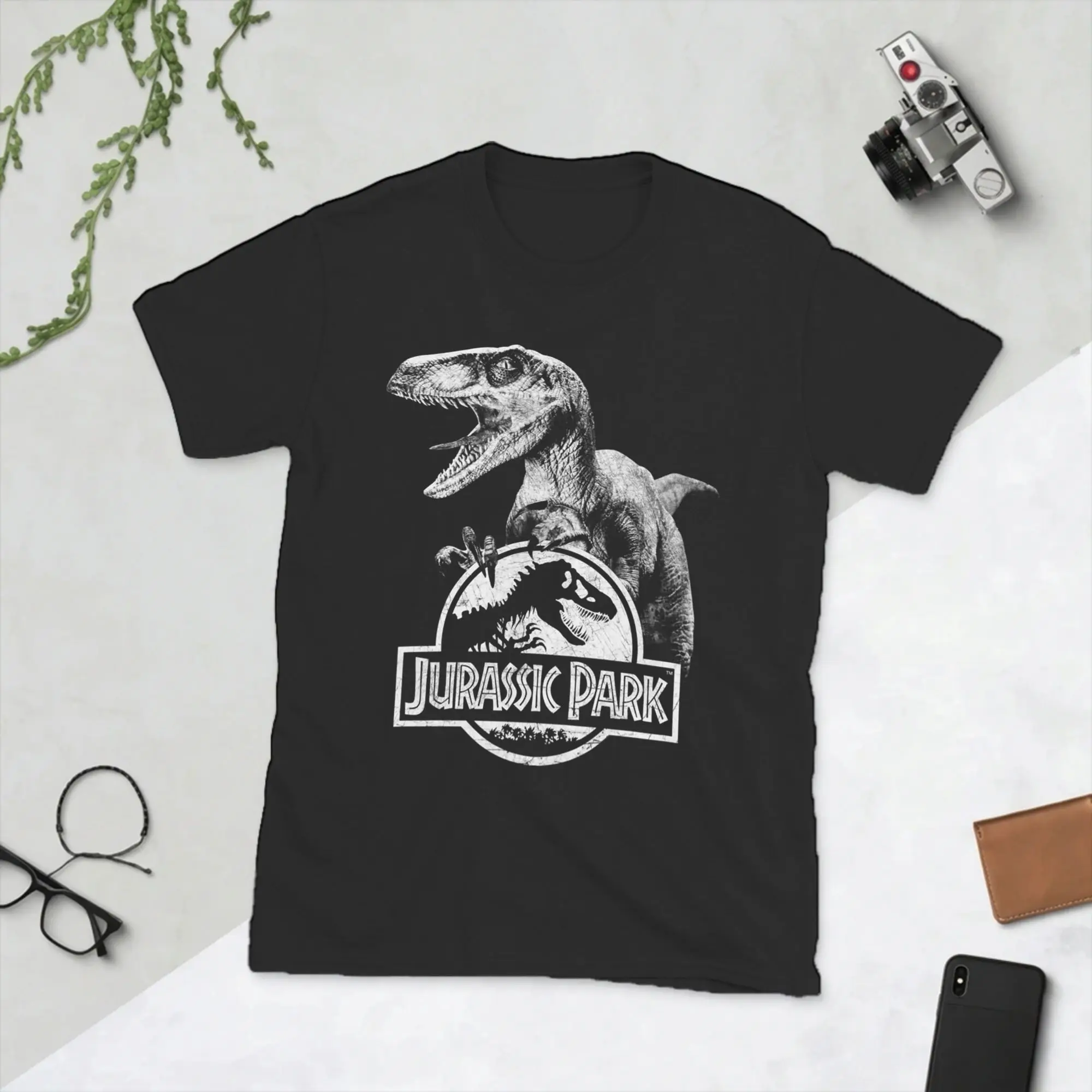 Camiseta con logotipo de Velociraptor de Jurassic Park para hombre, camiseta de algodón con cuello redondo, camisetas de manga corta, ropa Idea de regalo