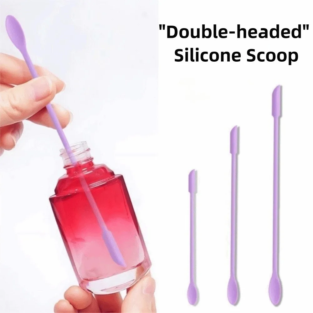3pcs Portable Mini Silicone Scraper Double-head Soft Cosmetic Digging Spoon Lengthened Face Mask Brush Makeup Brushes Set