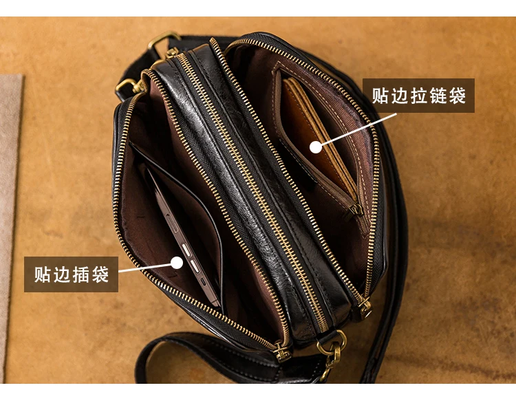 Simple casual high-quality first layer cowhide men's shoulder bag outdoor daily travel genuine leather teens crossbody bag