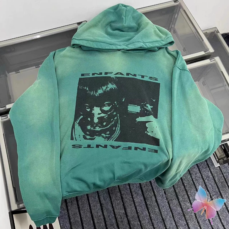 Oversized Tie Dye Green ERD Hoodie Portrait Illustration Hoodie Vinatge Washed Hooded Sweatshirts Casual Loose Men Women Hoodys