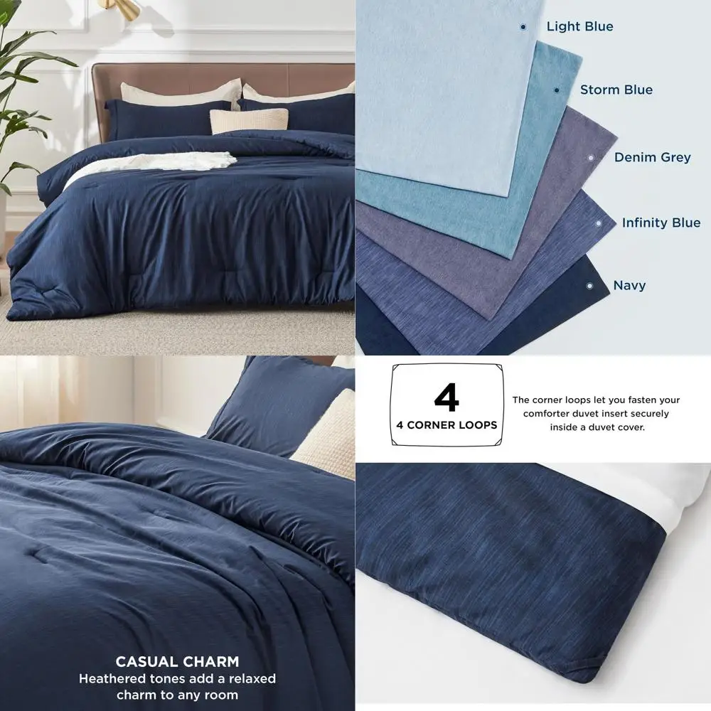 

Темно-синий комплект одеял большого размера Queen — мягкое постельное белье из трех предметов, подходит для всех сезонов