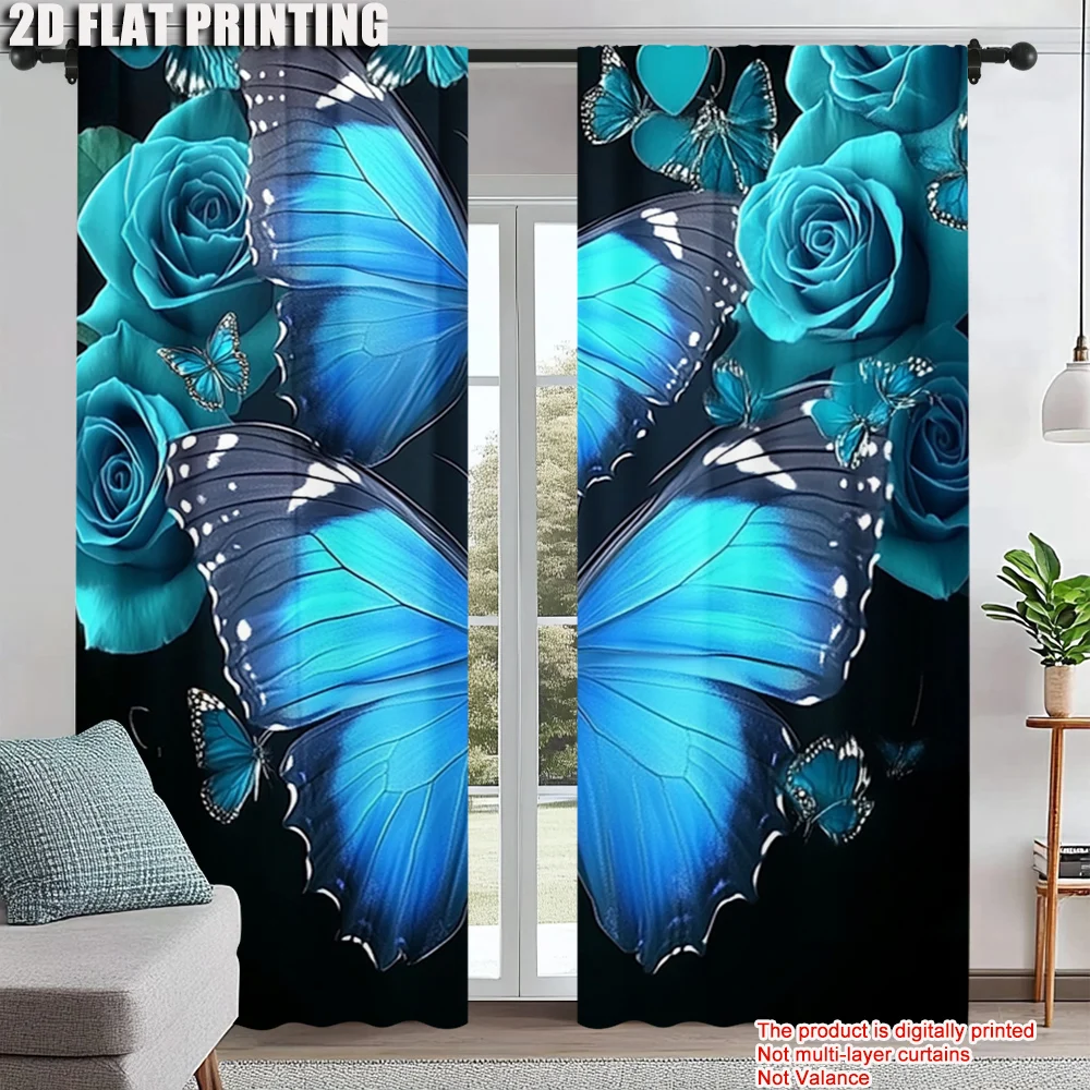 

2Pcs Butterfly Printed Curtains Decorative Window Drapes Window Treatments For Bedroom Living Room Home Decoration Room