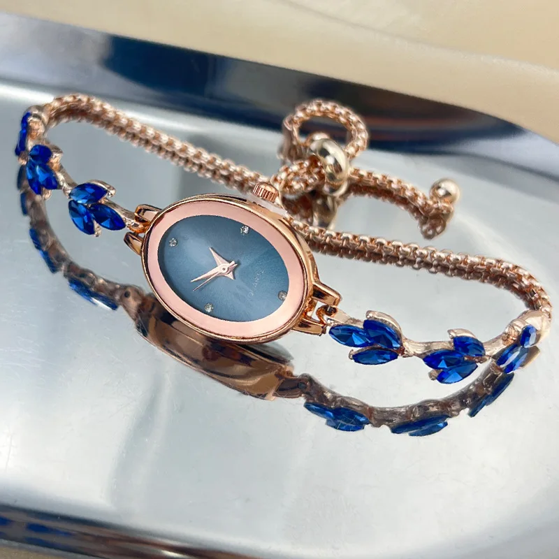 

Новые элегантные часы для женщин, инкрустированные стразами для ушей пшеницы, женские часы, овальные модные кварцевые наручные часы-браслет, часы Reloj