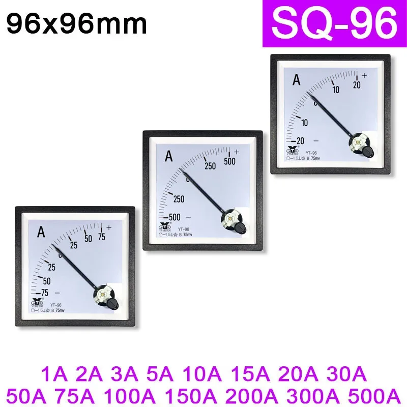 CP96-A SQ96 Pointer Type DC Ammeter, Meter Positive And Negative SQ-96 CP-96  CP96 1A 3A 5A 10A 20A 30A 50A 100A 200A 300A 500A