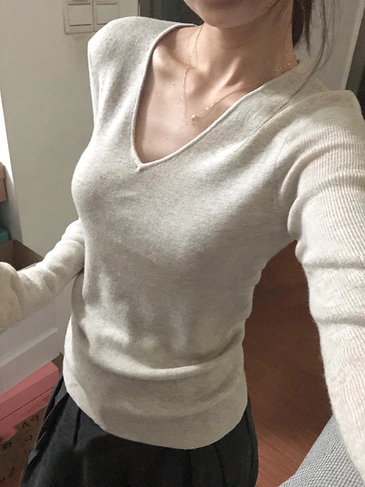 

Женский вязаный свитер V-Ne, ранняя осень 2024, новинка Sle Slim Fit, мягкий уютный базовый слой, топ Faion Commute Sle Long Sve