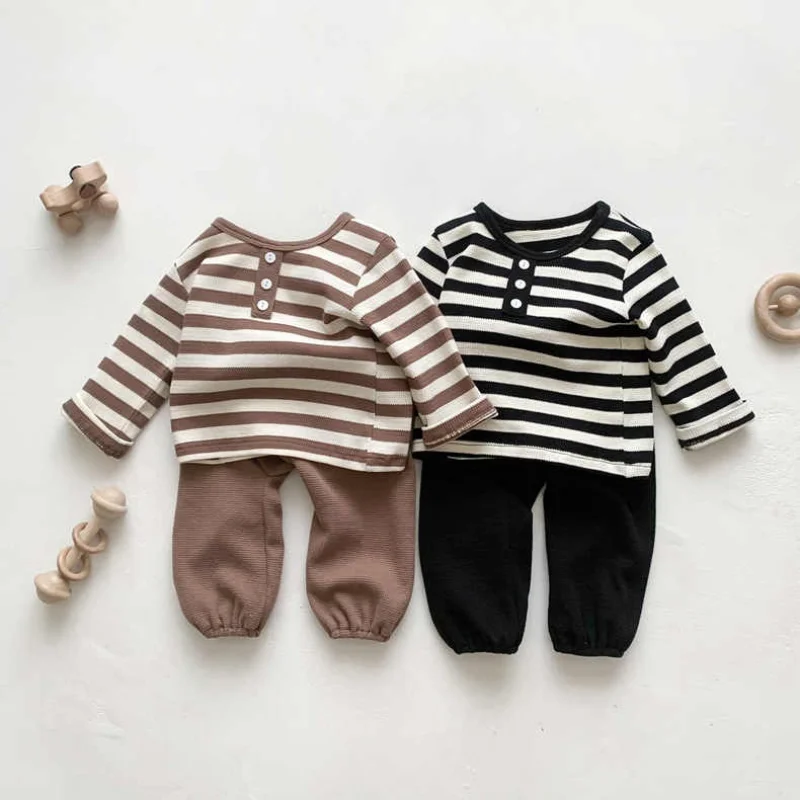 

Baby Home Clothes Spring Autumn Striped Long-sleeved Tops With Pants Two-piece Suit