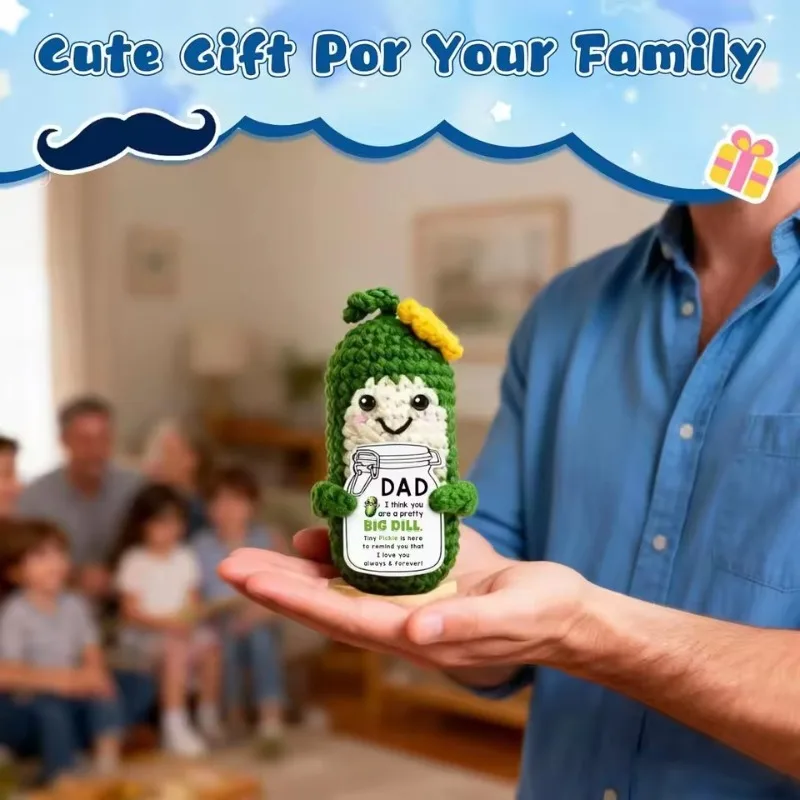 Funny Positive Energy Theme Hand Knitted Crochet Cucumber Figurine Cute Cartoon Styling Living Room Shelf Ornament Warm Comfort
