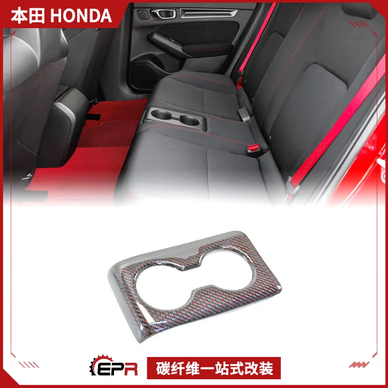 

Applicable to Civic Honda Type R FL5 carbon fiber modified parts, rear seat water cup cover sticker installation and upgrade