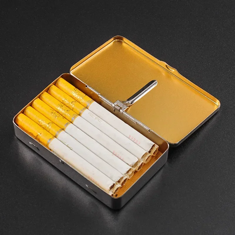 Vintage Classic Cigarette Storage Box Portable Metal Hand-rolled Cigarette Case with Clip Tobacco Storage Smoking Accessories