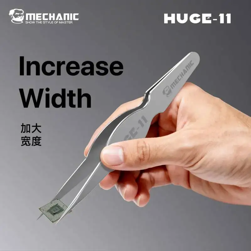 MECHNAIC HUGE-11 High-Hardness Wide Body Tweezers Corrosion-Resistant for Mobile Phone Repair PCB BGA Chip Screws Clamping Tools