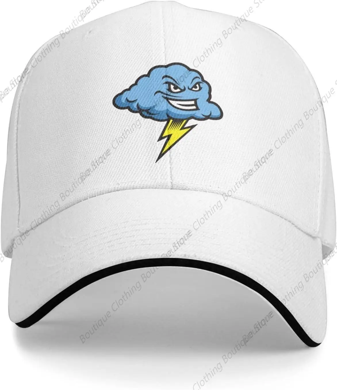 

Blue Clouds with Lightning Sandwich Hat Adjustable Baseball Cap White