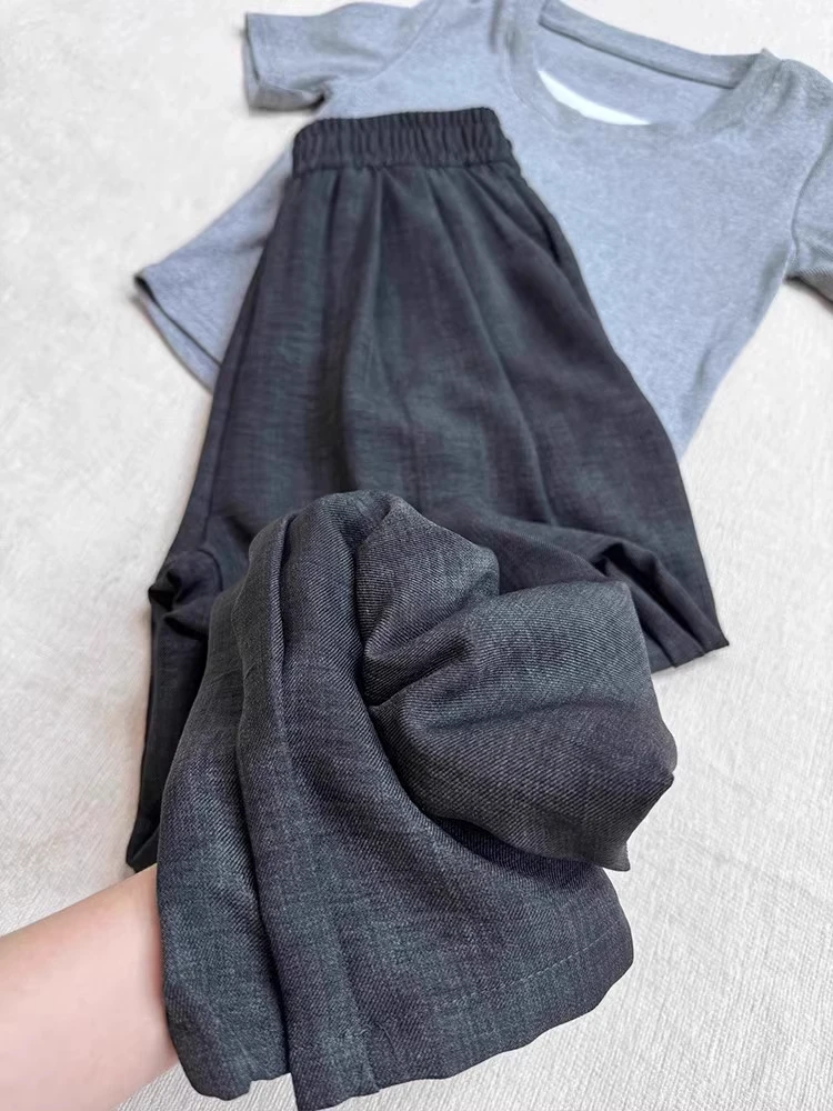 

Elegant Grey Black Wide Leg Pants Women's Summer Thin High Waist Drape Casual Sembach Trousers Long Pants Commute Style