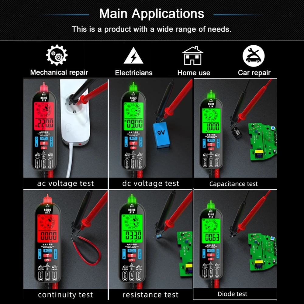 BSIDE A1X Voltage Tester Pen Multimeter Electronic USB Tester Breakpoint AC DC Non-Contact NCV Live Auto Diode Capacitance Hz