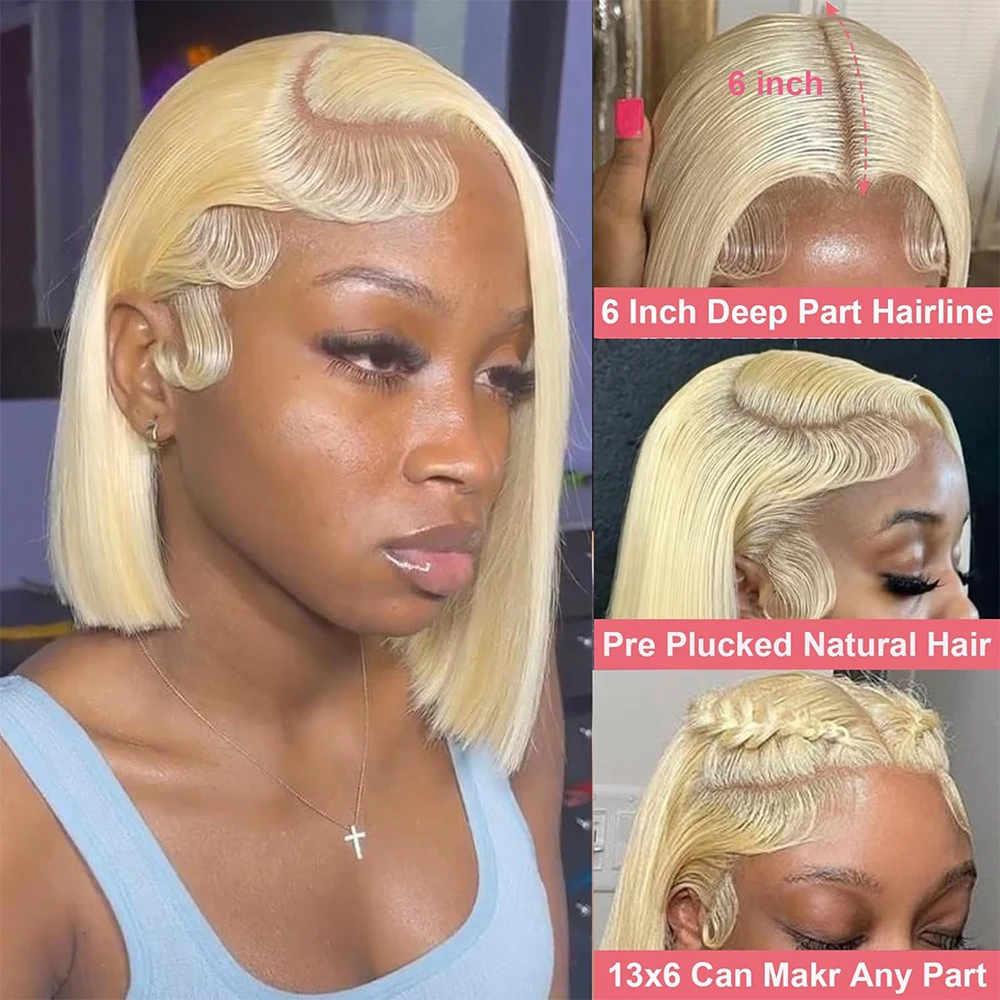 613 Blonde Short Bob Wig Human Hair 13x4 13x6 Bob Lace Front Wig 200 Density 613 Straight Short Human Hair Wigs Brazilian Hair