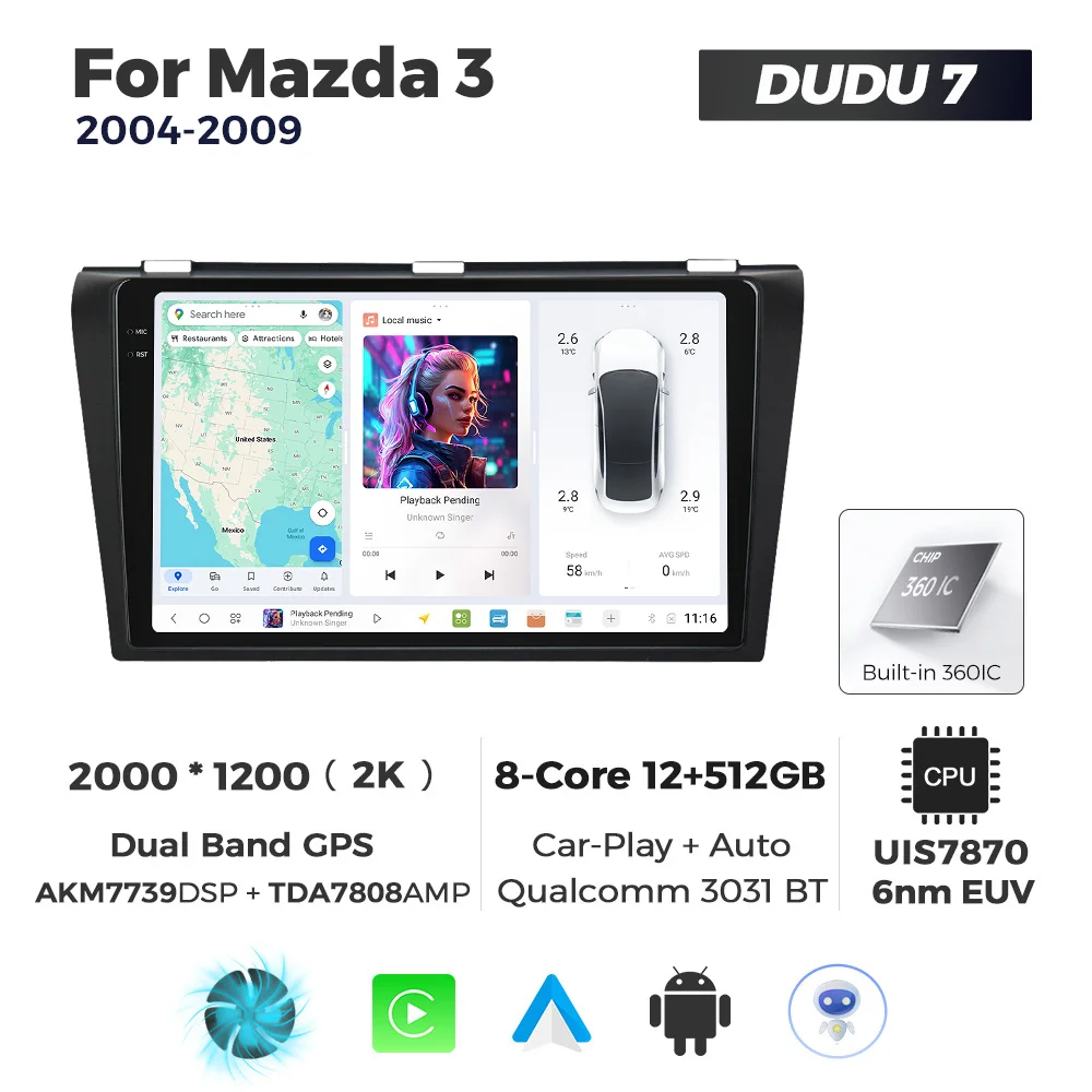 ZJZ MEKEDE DUDU7 سيارة مشغل وسائط متعددة أندرويد 2k شاشة سيارة اللعب السيارات لتحديد المواقع 360 كاميرا بانورامية لمازدا 3 2004-2009 #2