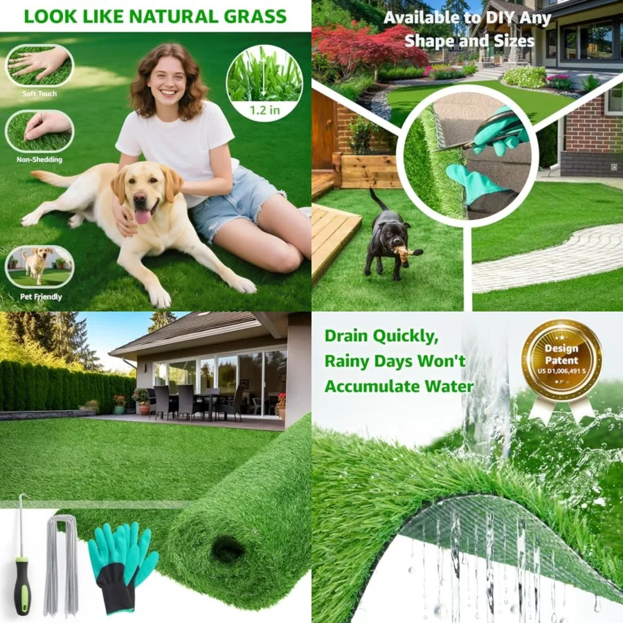 

Artificial Grass Turf Outdoor for Garden Landscape Decoration, Fake Rug Mat with Drainage Holes, Synthetic Grass Lawn for Balco