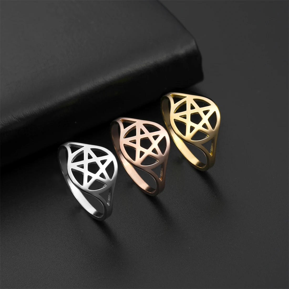 EUEAVAN Minimalism Pentagram Rings for Women Stainless Steel Judaism Star of David Ring Amulet Jewelry Anniversary Gift