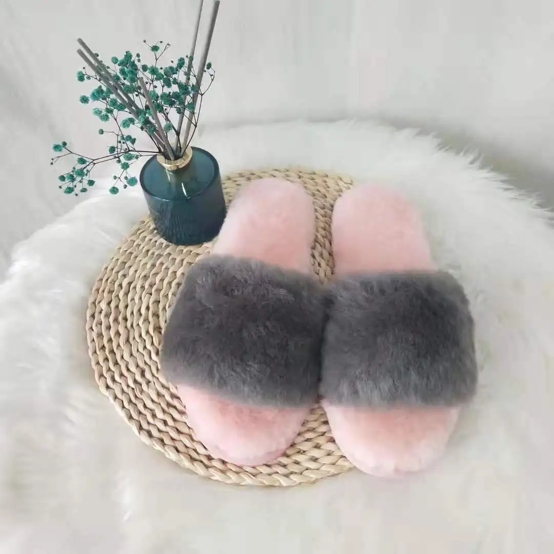 2023 New Natural Sheepskin Home Slippers Winter Women Indoor Slippers Fur Slippers Warm Wool Flip Flops Slipper Lady Home Shoes