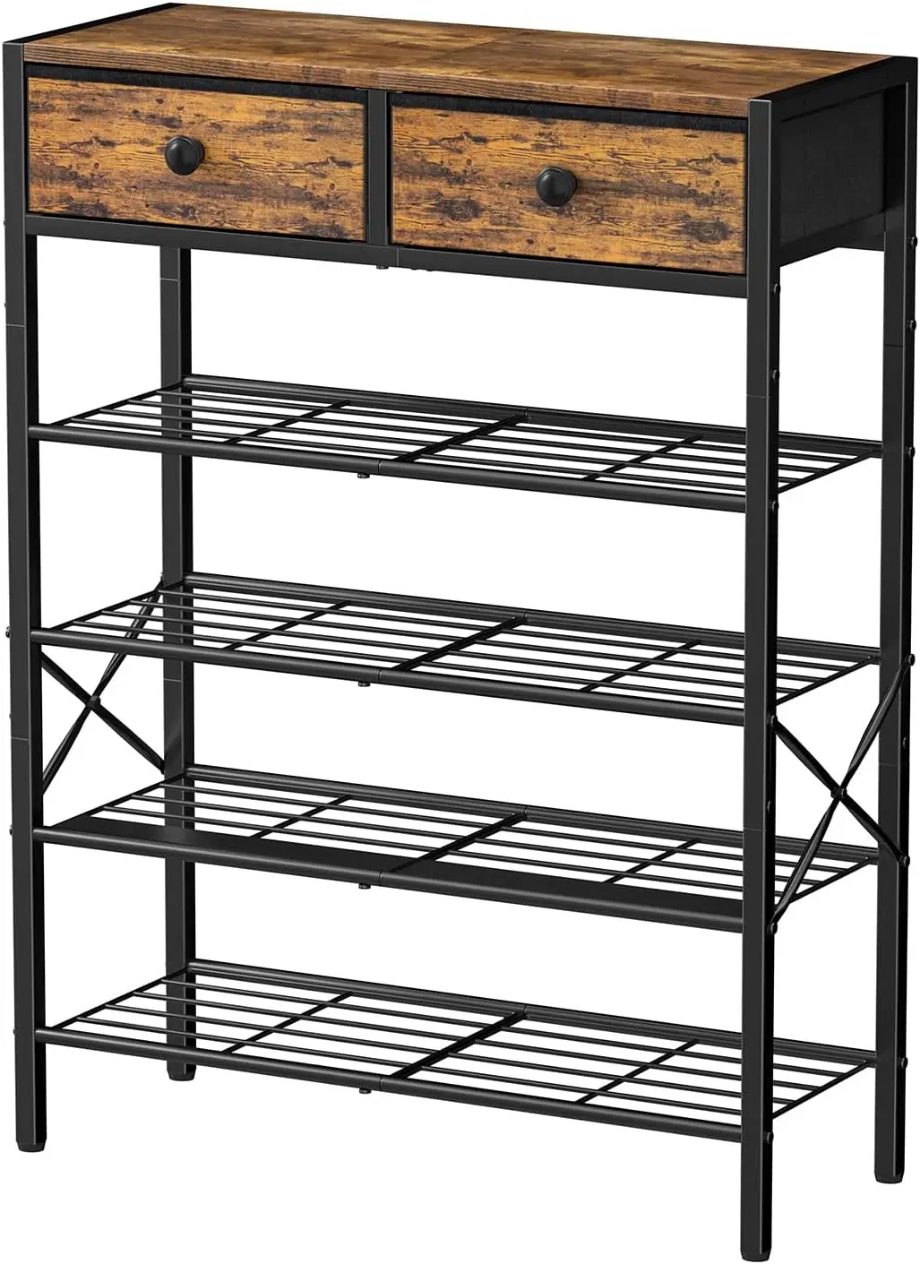 

Shoe Rack for Entryway, 5 Tier Shoe Organizer with 2 Non-woven Drawers, Metal Storage Shoe Shelf for 16-20 Pairs of Shoes
