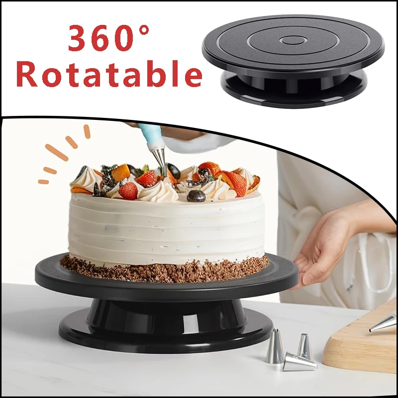 회전 케이크 턴테이블 도자기 조각을위한 미끄럼 방지베이스 그림 케이크 턴테이블 배관 트레이 베이킹 도자기에 적합