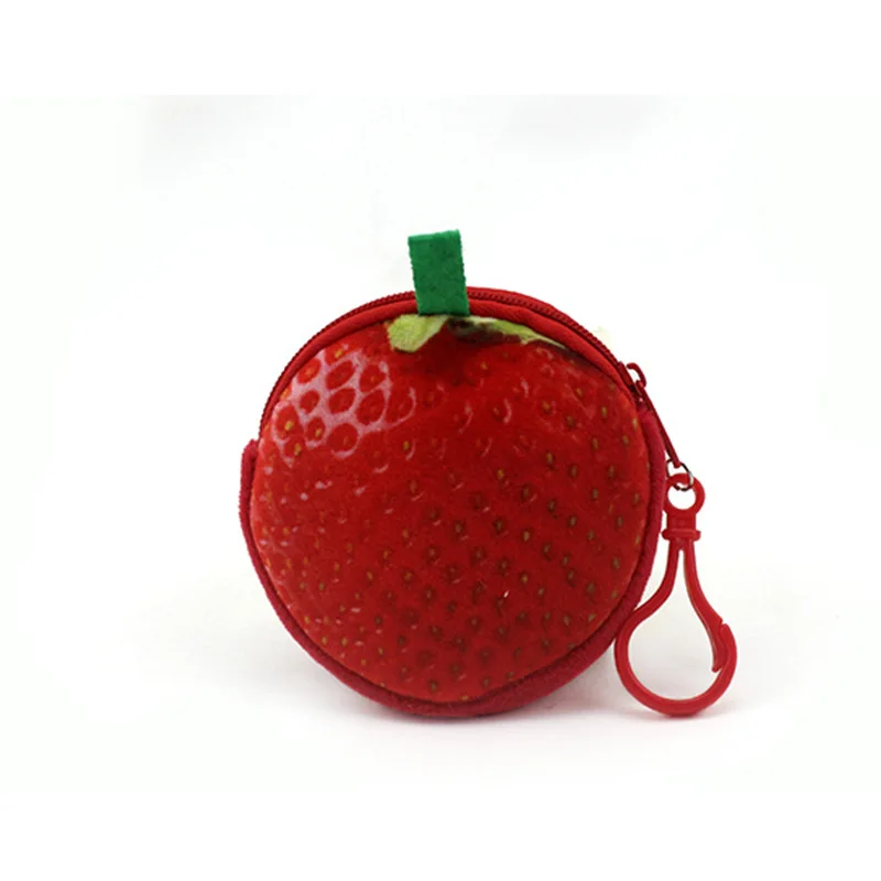 8CM Plush Watermelon Orange Fruit Ladies Coin Purse Mini Cute Oval Zipper Children Girl Coin Purse USB Cable Earphone Bag Gift