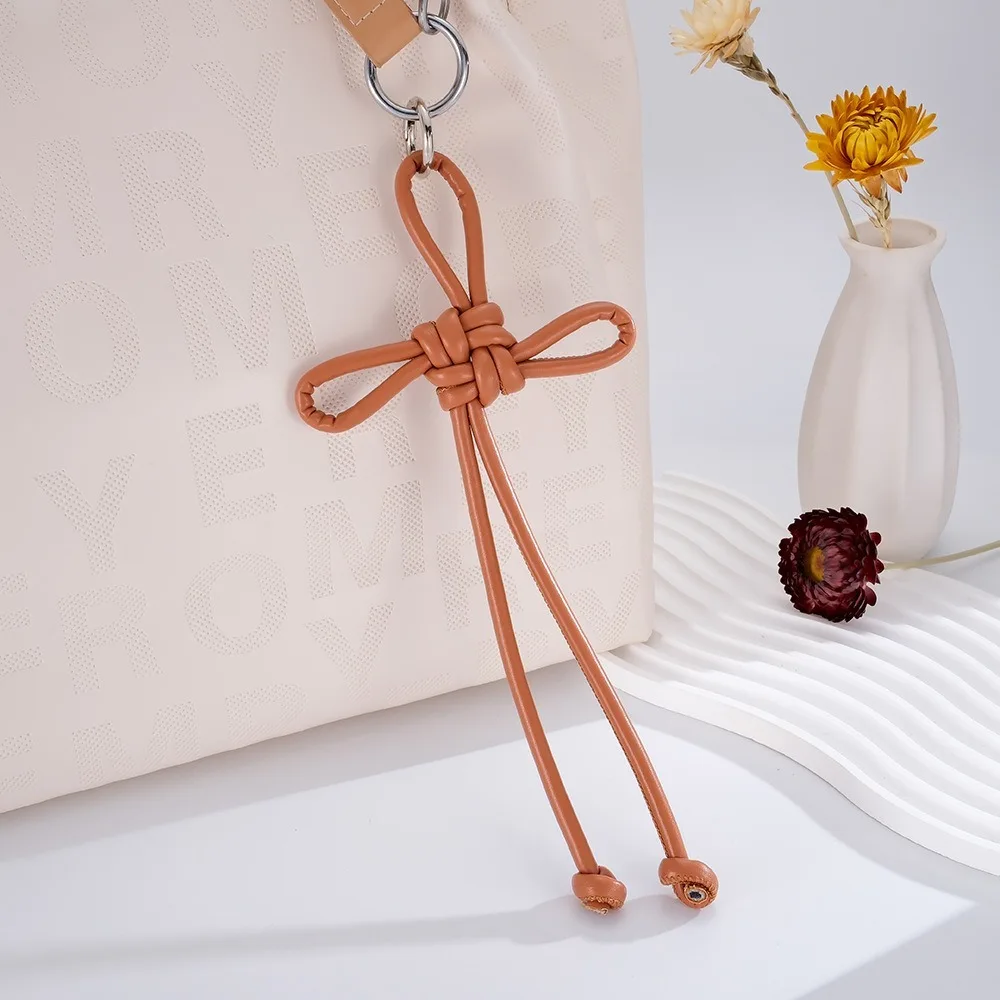 Fashion PU Leather Braided Rope Keychain DIY Braided Knot Bag Pendant Holder Women