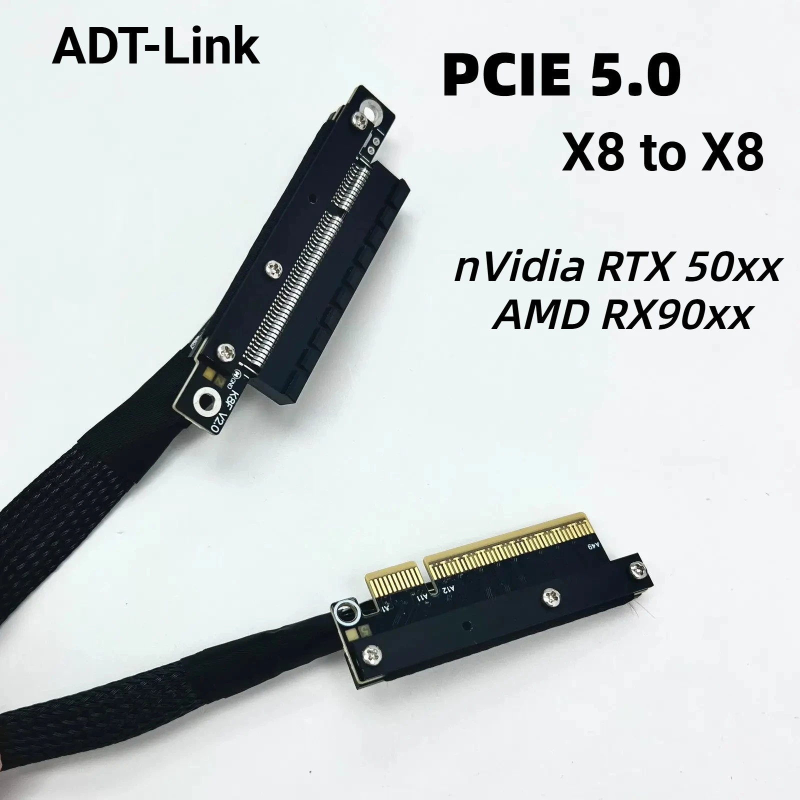 ADT-Link 2026 New Dual Reverse Riser Cable Right & Left Bending Cable PCIe 5.0 X8 Soft GPU Extension For NVMe SSD RTX50 RX90 GPU