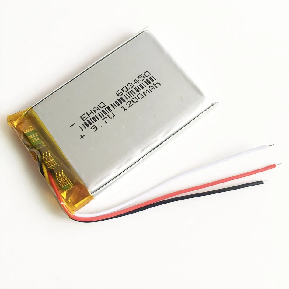 3.7V 1200mAh 603450 litowo-polimerowa LiPo akumulator + 3 przewody dla GPS PSP DVD komórkowy gra wideo PAD E-tabletu Tablet PC