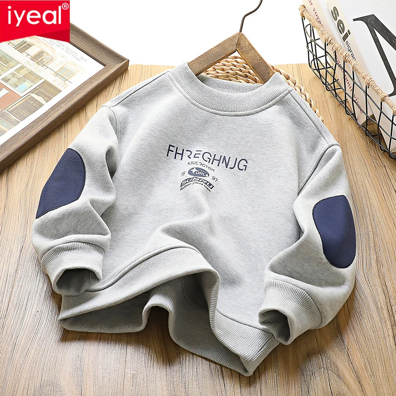 

IYEAL Kids Boys Warm Fleece Sweatshirts 4-14 Years Boy Round Thickening Long Sleeve Pullover Tops Winter Children's Clothing