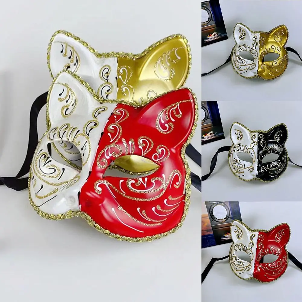 

Venice Mask Cat Half Face Mask Carnival Makeup Party Supplies Cosplay Prom Props Hollow Out Plastic Animal Mask Party