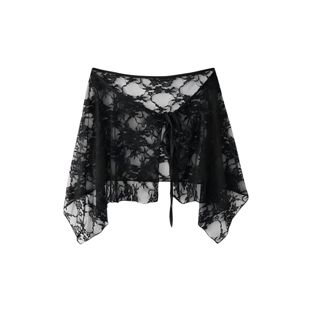 High Waist Lace Irregular Underskirt Slips Flower Lace-up Mesh Underskirt Slips Dress Transparent Lining Petticoat Women