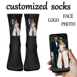 Customized photo socks fashion men women socks casual fun novelty DIY personalized photo logo pet text Long sock gift face socks